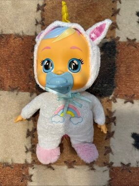 Unbranded Sparkle Unicorn Baby Doll in White and Pink with Blue Pacifier
